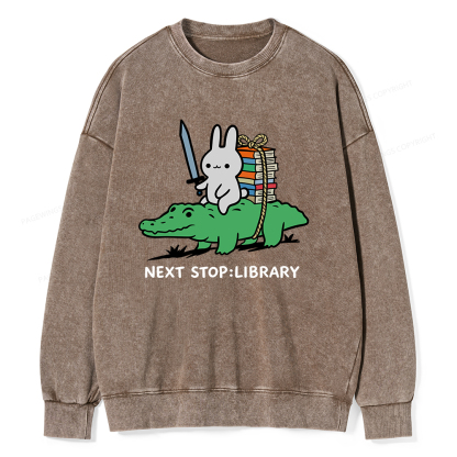 Pagewings Next Stop Library Unisex Washed Sweatshirt