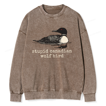 Pagewings Stupid Canadian Wolf Bird Unisex Washed Sweatshirt