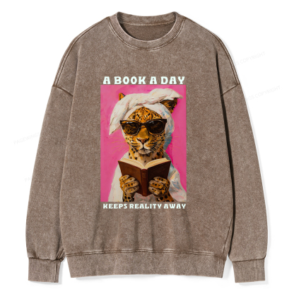 Pagewings A Book A Day Keeps Reality Away Unisex Washed Sweatshirt