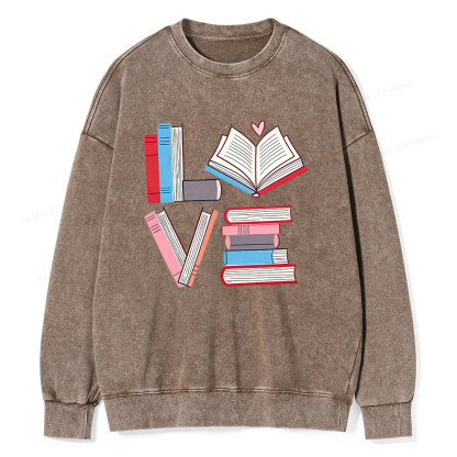 Pagewings Books Lovers Valentines Unisex Washed Sweatshirt