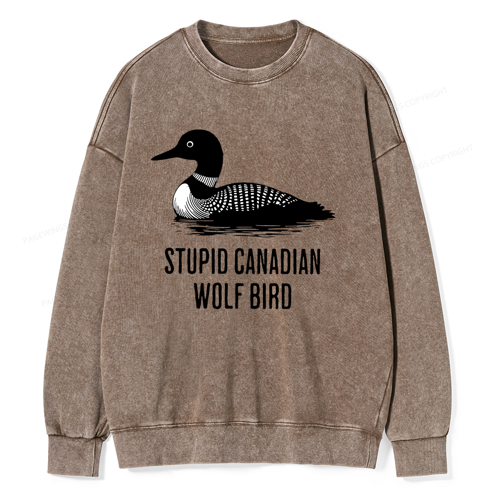 Pagewings Stupid Canadian Wolf Bird Unisex Washed Sweatshirt