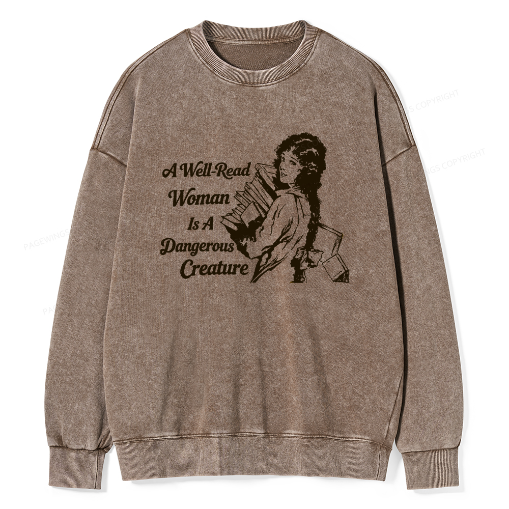 Pagewings A Well-Read Woman Is A Dangerous Creature Unisex Washed Sweatshirt