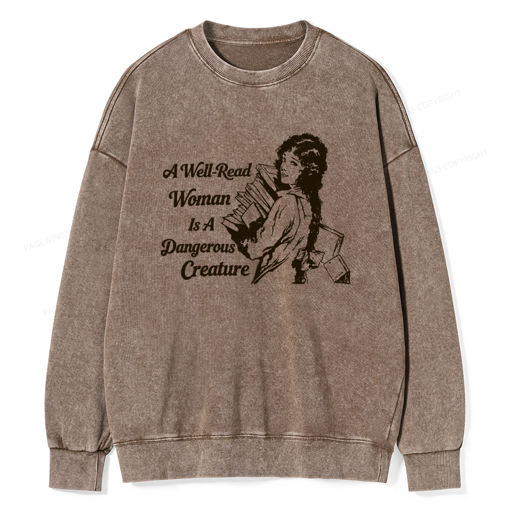 Pagewings A Well-Read Woman Is A Dangerous Creature Unisex Washed Sweatshirt