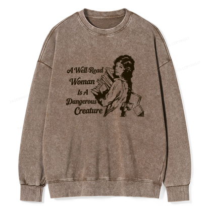 Pagewings A Well-Read Woman Is A Dangerous Creature Unisex Washed Sweatshirt