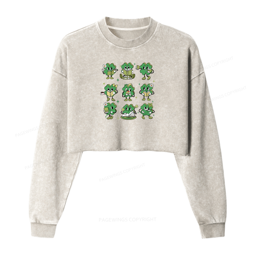 Pagewings St Patrick’s Day Book Lovers Librarian Washed Crop Sweatshirt