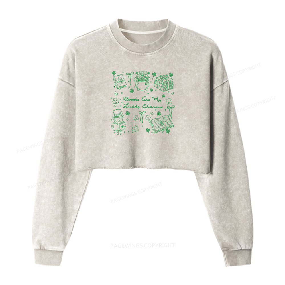 Pagewings St Patrick’s Day Lucky Reader Washed Crop Sweatshirt