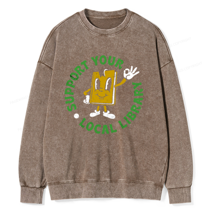 Pagewings Support Your Local Library Adult Unisex Washed Sweatshirt