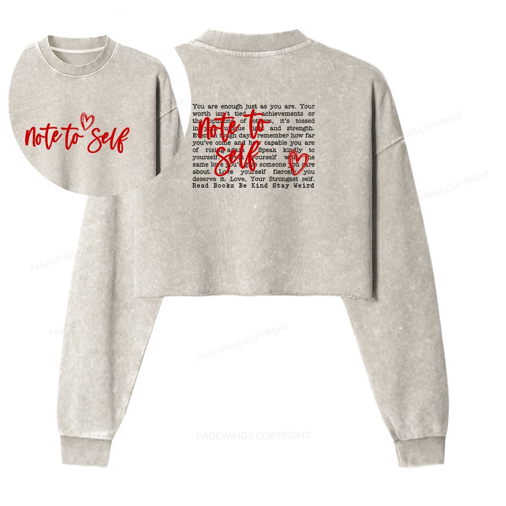 Pagewings Note To Self Washed Crop Sweatshirt