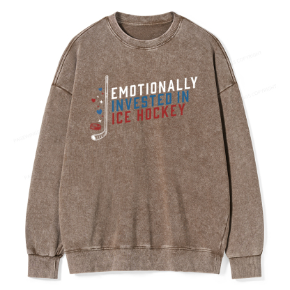 Pagewings Emotionally Invested in Ice Hockey Unisex Washed Sweatshirt