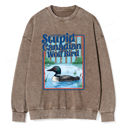 Pagewings Stupid Canadian Wolf Bird Unisex Washed Sweatshirt