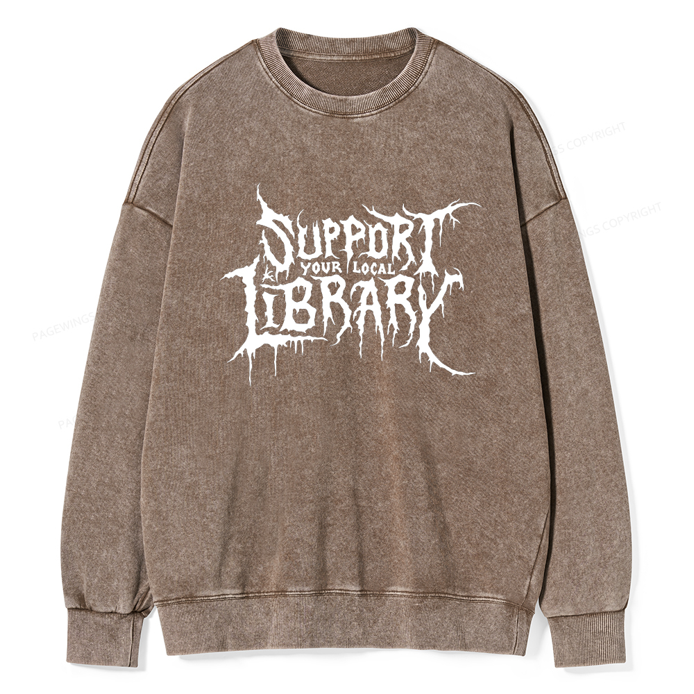 Pagewings Support Your Local Library Unisex Washed Sweatshirt