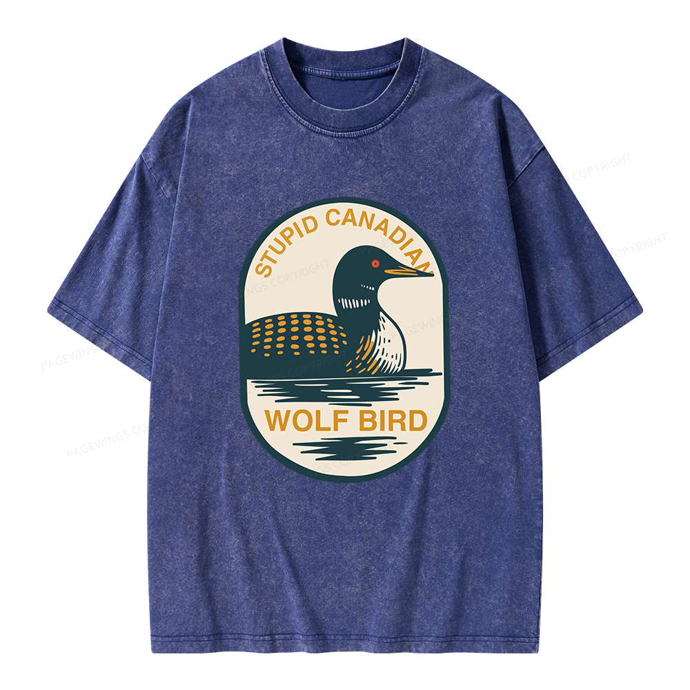 Pagewings Stupid Canadian Wolf Bird Unisex Washed T-shirt
