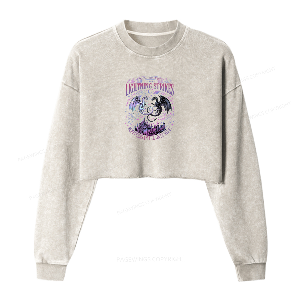 Pagewings Dragon Fantasy Book Lover Washed Crop Sweatshirt