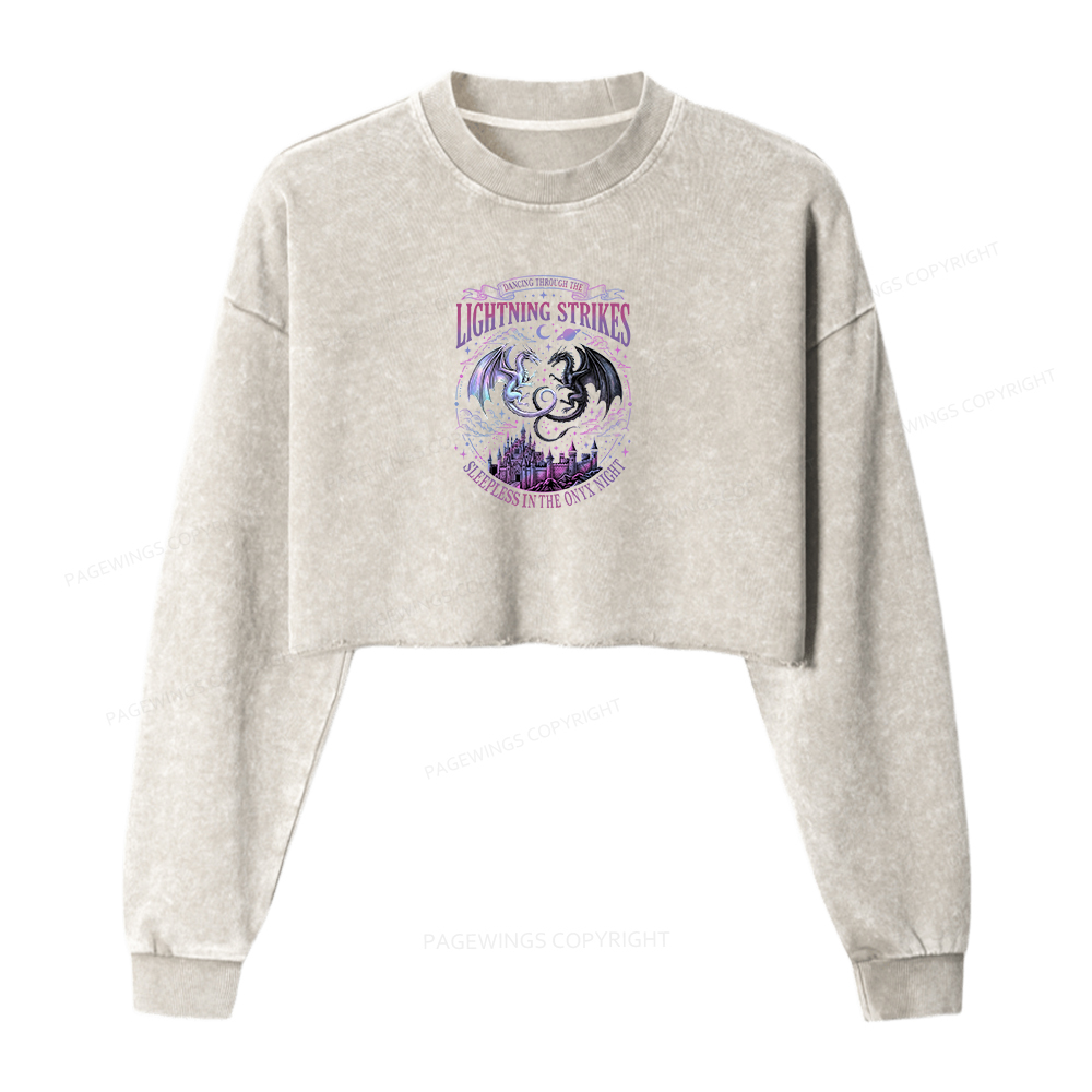 Pagewings Dragon Fantasy Book Lover Washed Crop Sweatshirt