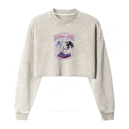 Pagewings Dragon Fantasy Book Lover Washed Crop Sweatshirt
