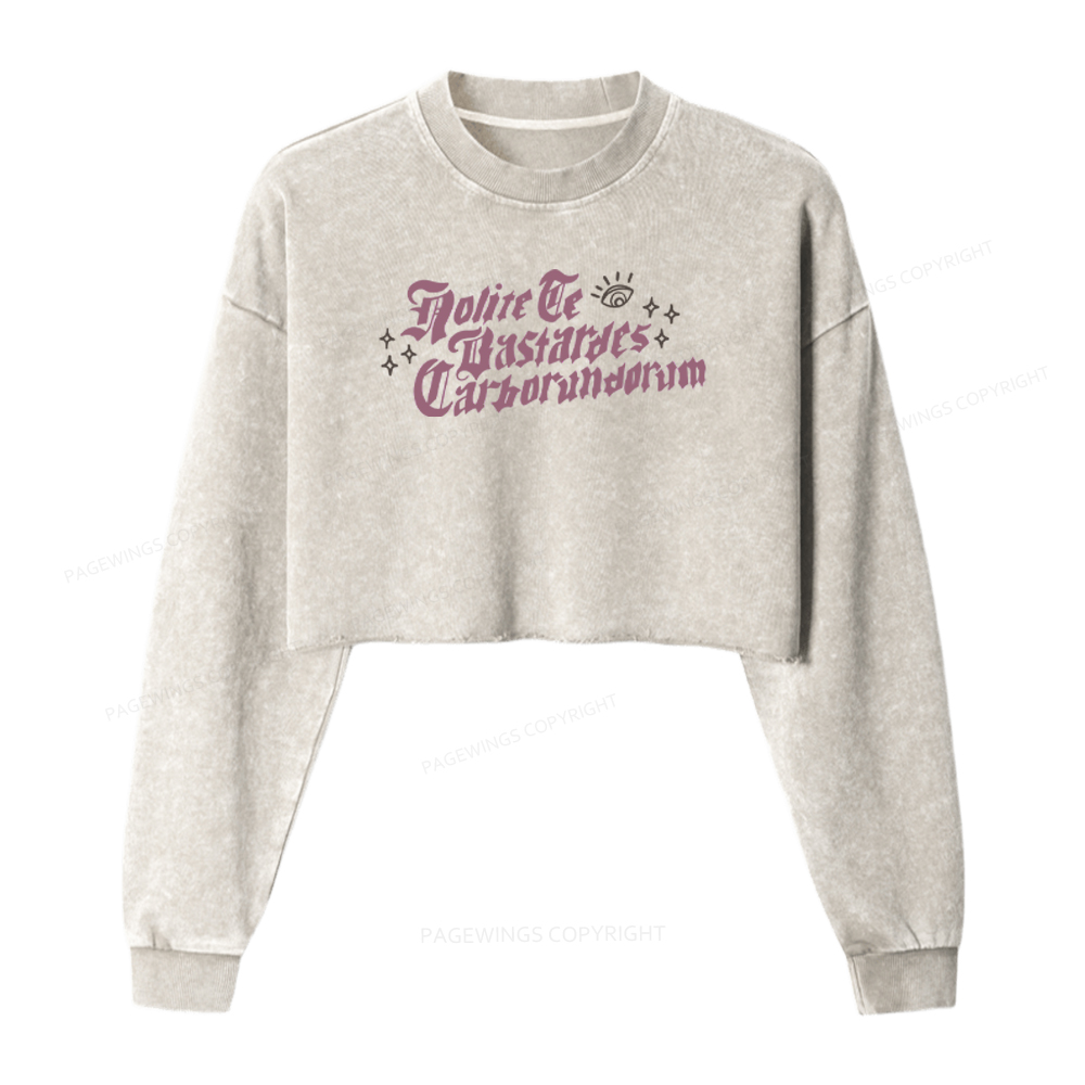 Pagewings Don't Let the Bastards Grind You Down Washed Crop Sweatshirt