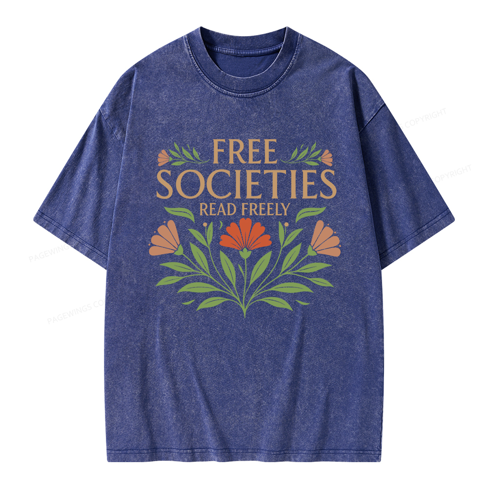 Pagewings Free Societies Read Freely Unisex Washed T-shirt