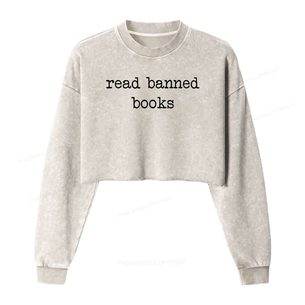 Pagewings Read Banned Books Washed Crop Sweatshirt