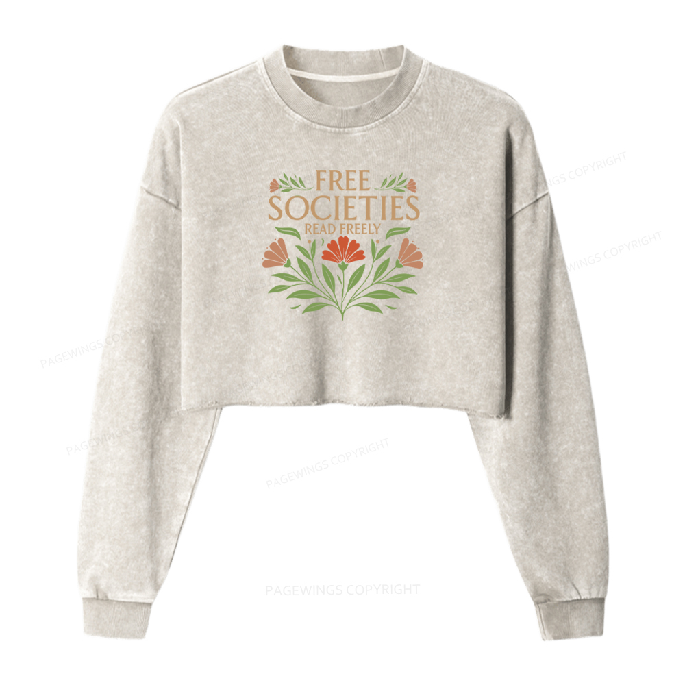 Pagewings Free Societies Read Freely Washed Crop Sweatshirt