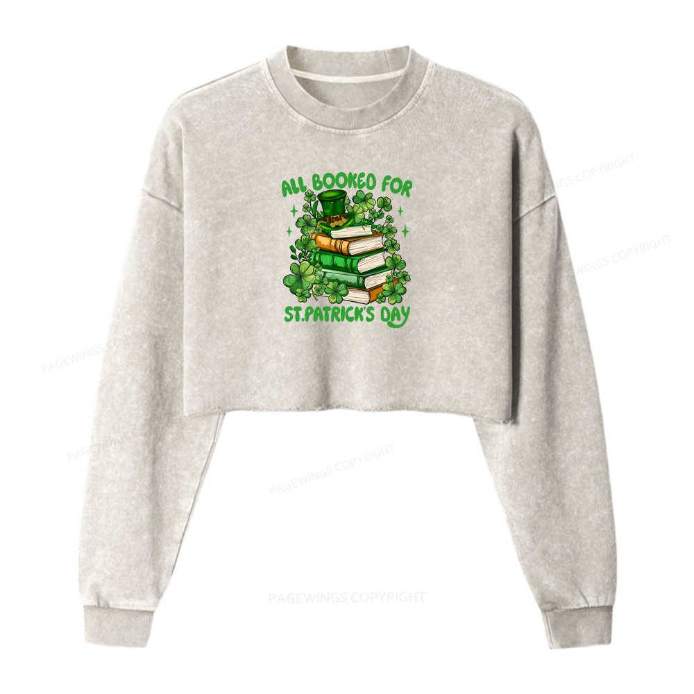 Pagewings All Booked For St Patrick's Day Washed Crop Sweatshirt