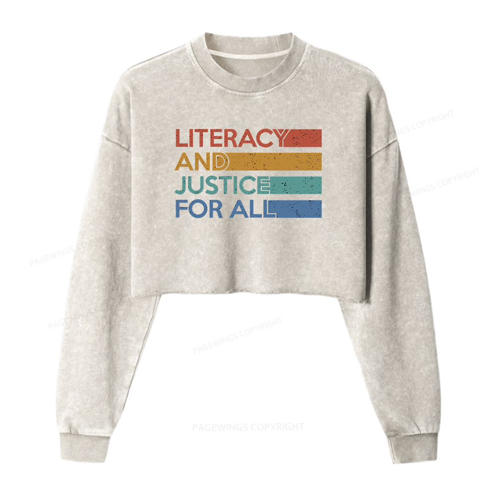 Pagewings Literacy and Justice For All Washed Crop Sweatshirt