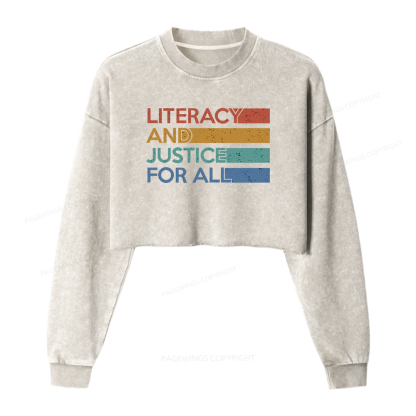 Pagewings Literacy and Justice For All Washed Crop Sweatshirt