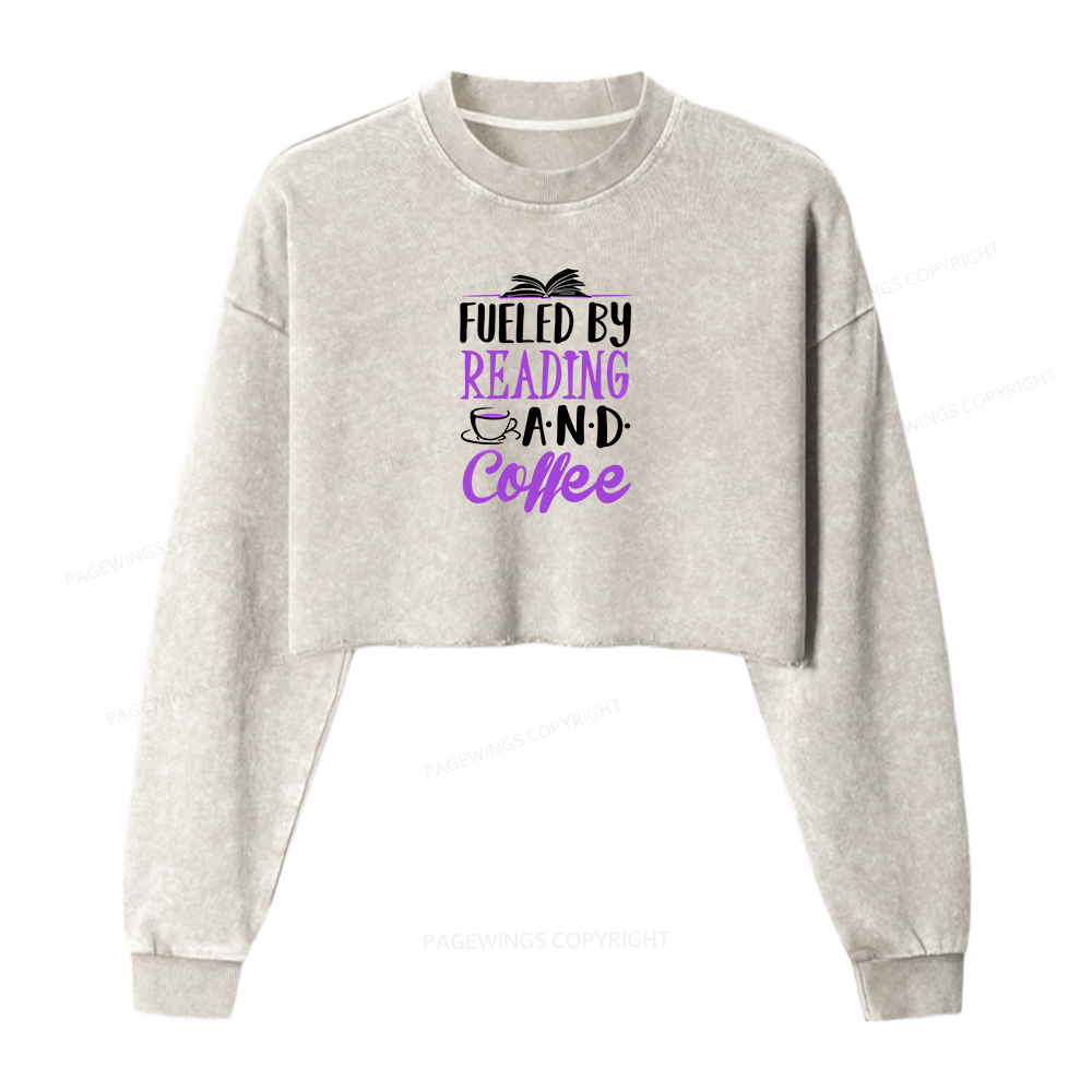 Pagewings Fueled By Reading And Coffee Washed Crop Sweatshirt
