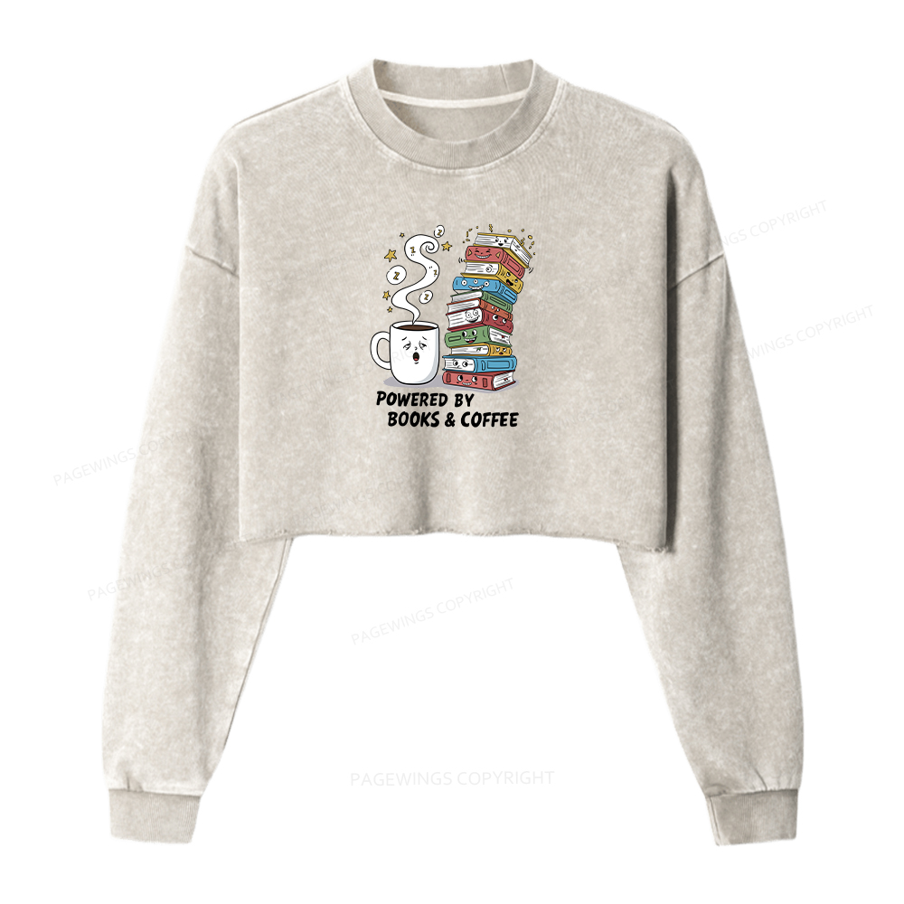 Pagewings Powered By Books And Coffee Washed Crop Sweatshirt