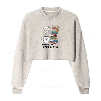 Pagewings Powered By Books And Coffee Washed Crop Sweatshirt