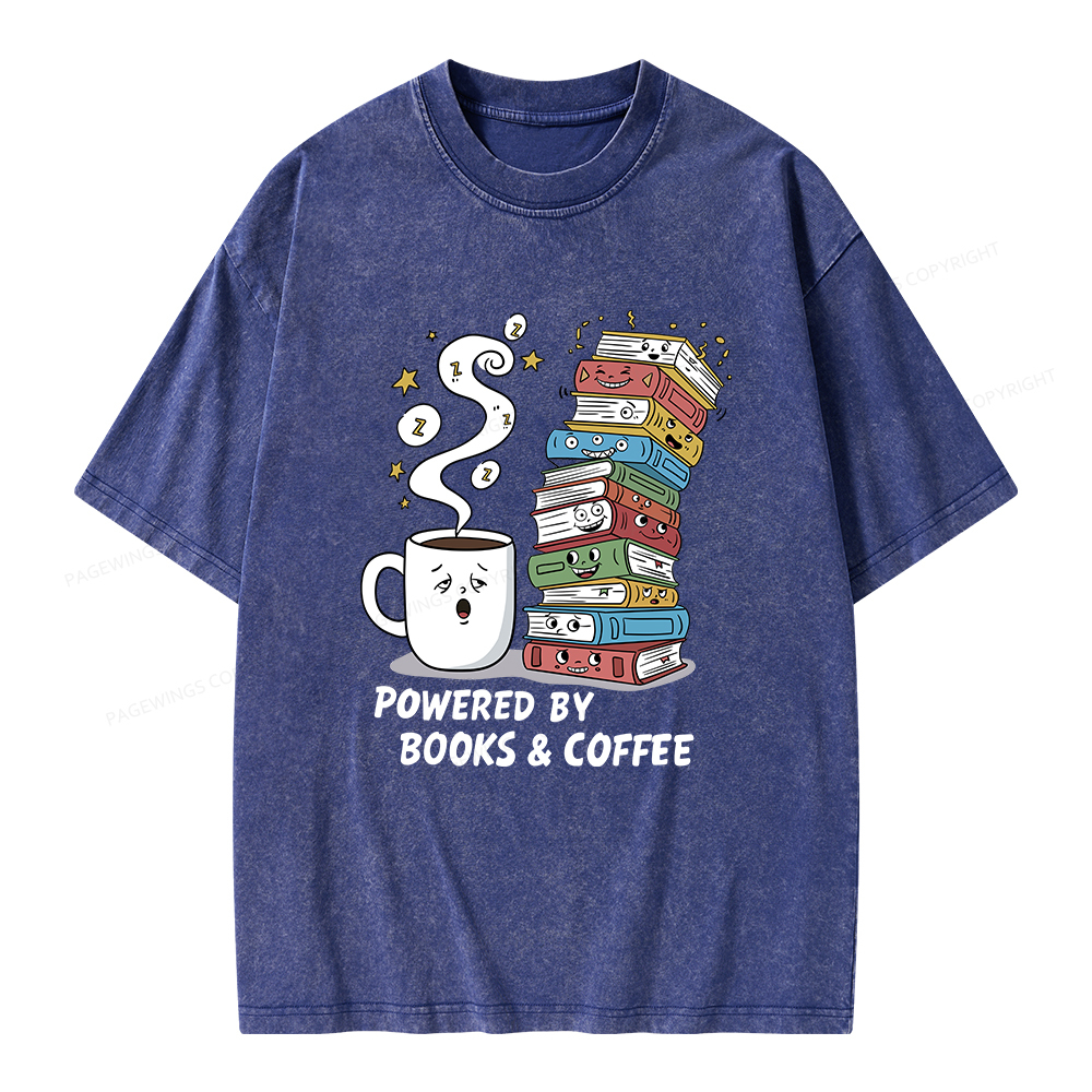 Pagewings Powered By Books And Coffee Unisex Washed T-shirt