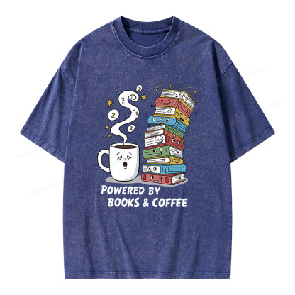 Pagewings Powered By Books And Coffee Unisex Washed T-shirt