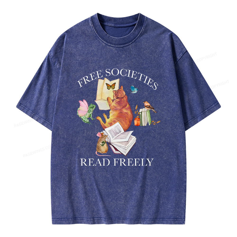 Pagewings Free societies read freely shirt Unisex Washed T-shirt