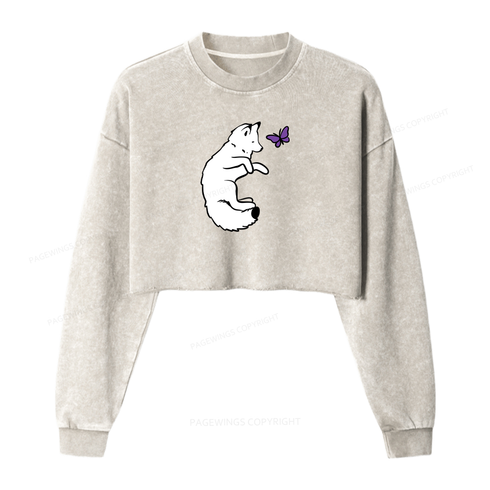 Pagewings Snow Fox Washed Crop Sweatshirt