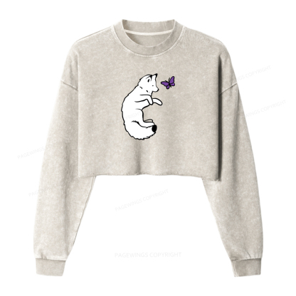 Pagewings Snow Fox Washed Crop Sweatshirt