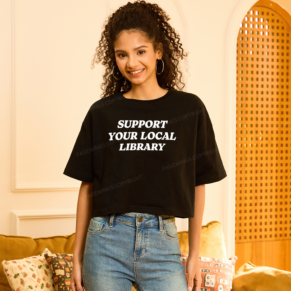 Pagewings Support Your Local Library Women Crop Tops