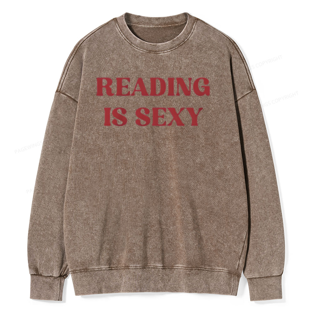 Pagewings Reading Is Sexy Shirt, Book Lover Shirt Unisex Washed Sweatshirt
