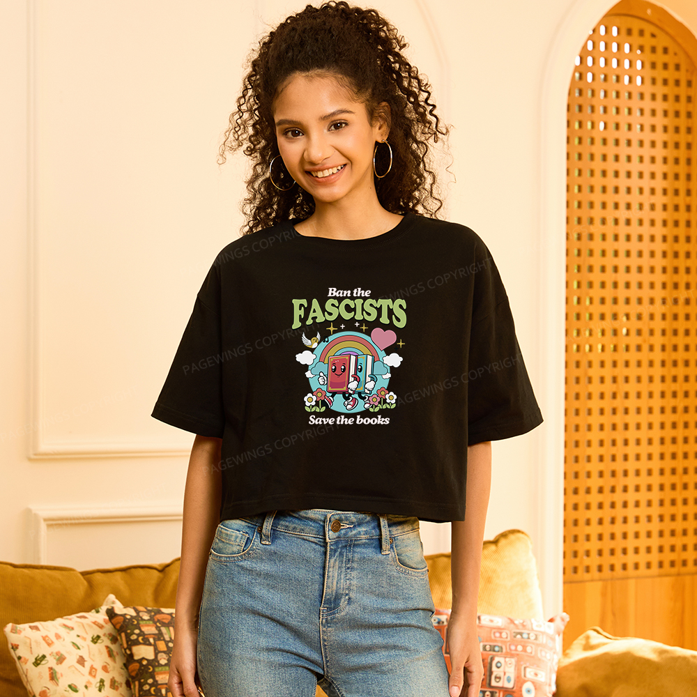 Pagewings Ban the Fascists Save the Books Women Crop Tops