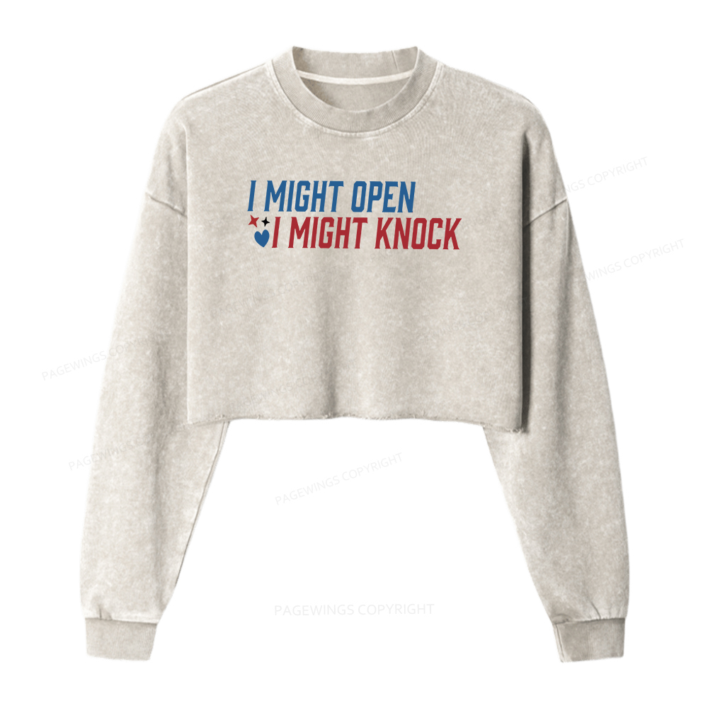 Pagewings I Might Knock Washed Crop Sweatshirt