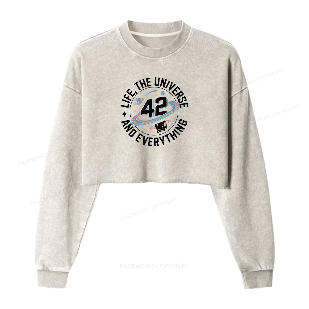 Pagewings Life The Universe And Everything Washed Crop Sweatshirt