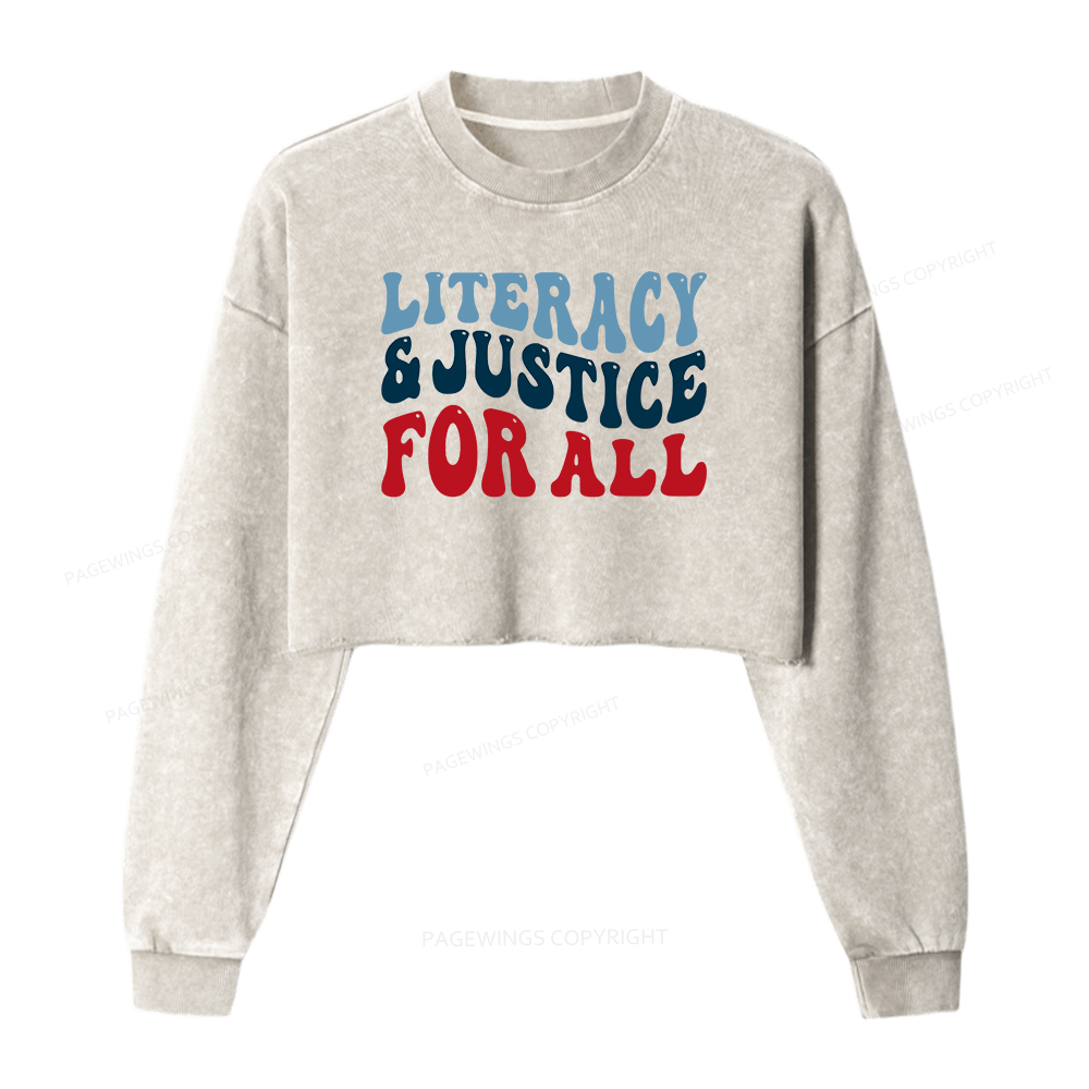 Pagewings Literacy And Justice For All Washed Crop Sweatshirt