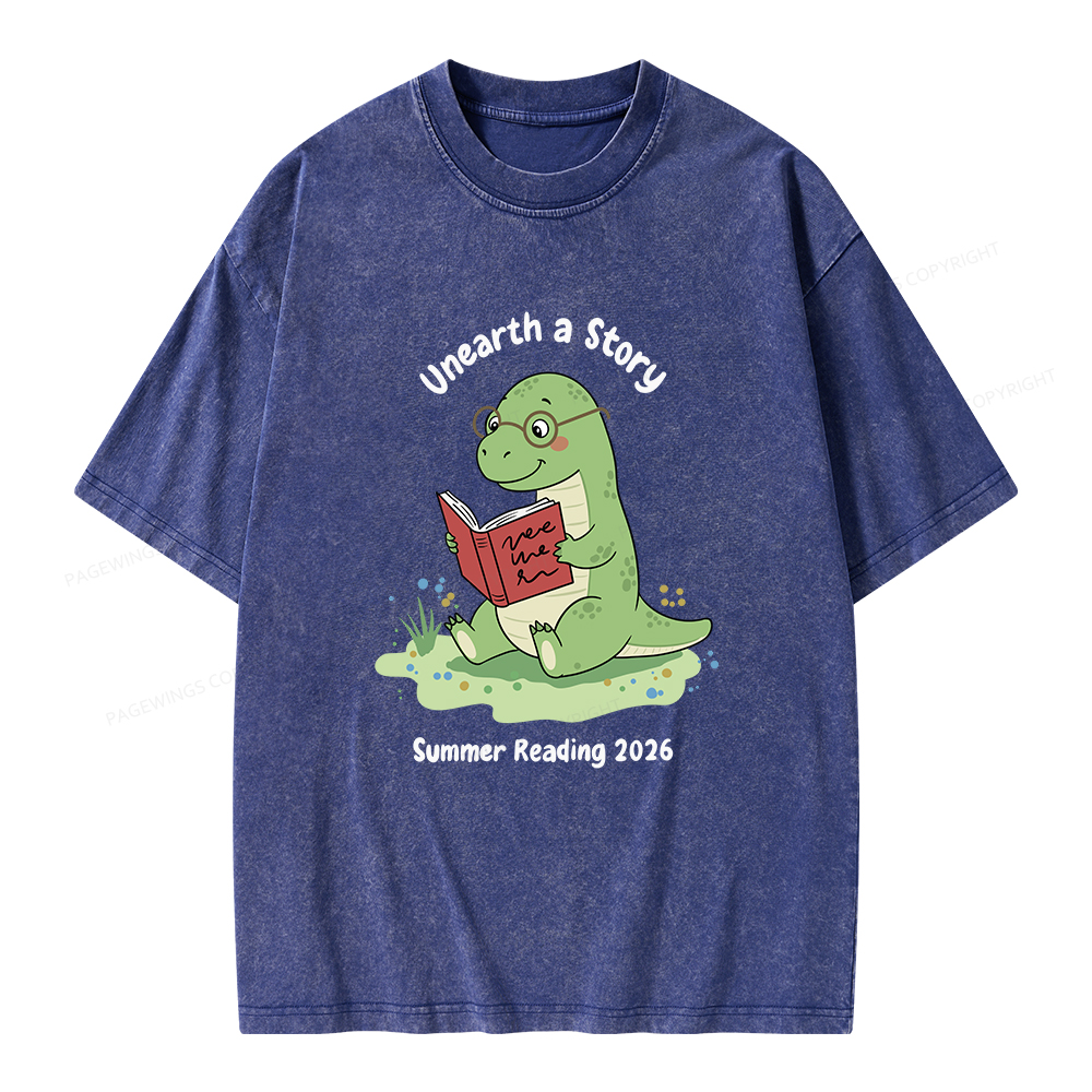 Pagewings Unearth A Story Dinosaur Summer Reading Unisex Washed T-shirt