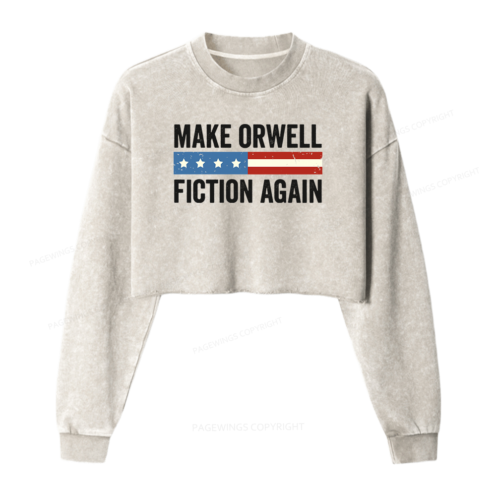 Pagewings Make Orwell Fiction Again Washed Crop Sweatshirt