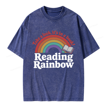 Pagewings Reading With Rainbow Unisex Washed T-shirt
