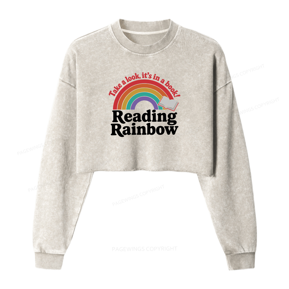 Pagewings Reading With Rainbow Washed Crop Sweatshirt
