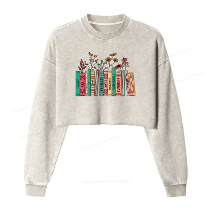 Pagewings Book Lover Washed Crop Sweatshirt