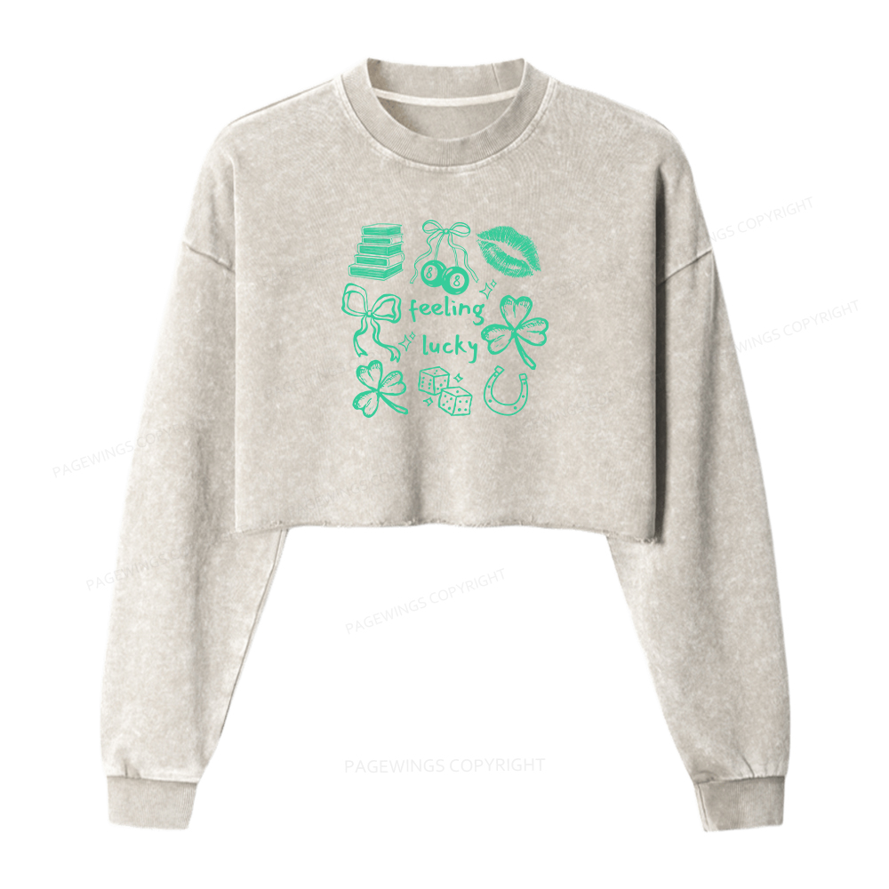 Pagewings St. Patrick's Day Feeling Lucky Washed Crop Sweatshirt