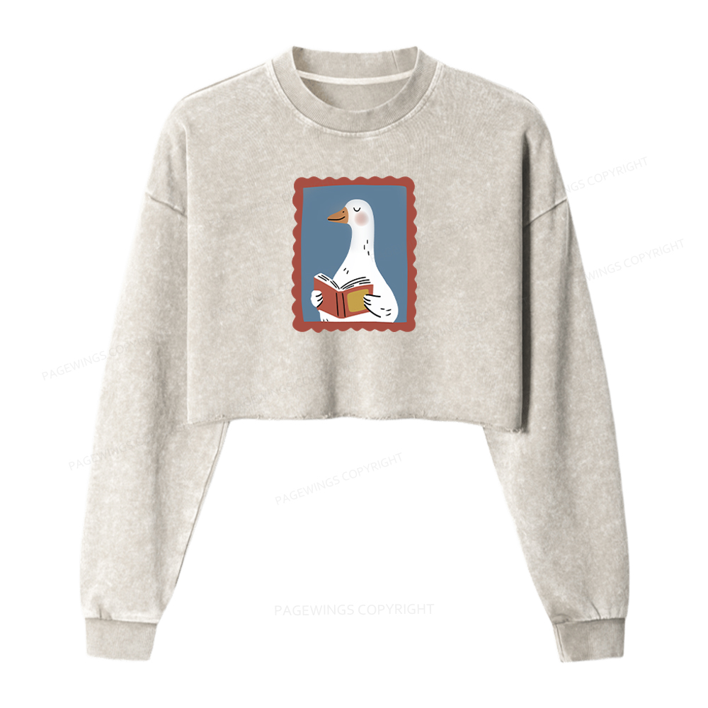 Pagewings Silly Goose Reading Washed Crop Sweatshirt