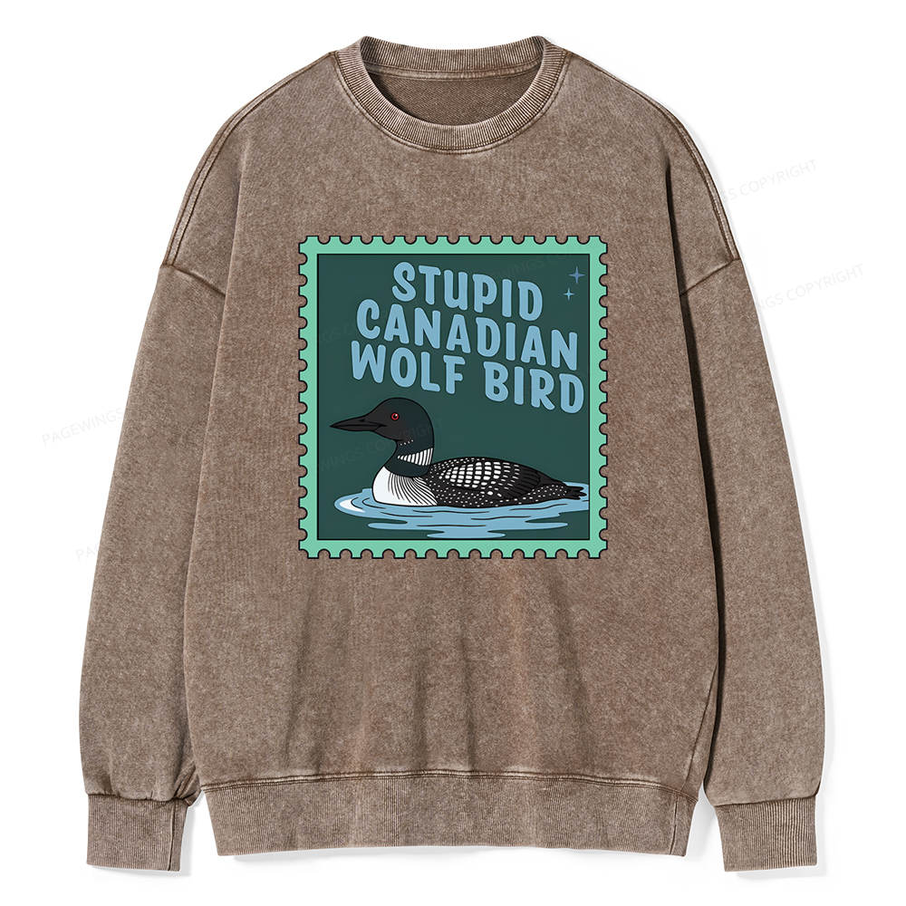 Pagewings Stupid Canadian Wolf Bird Unisex Washed Sweatshirt
