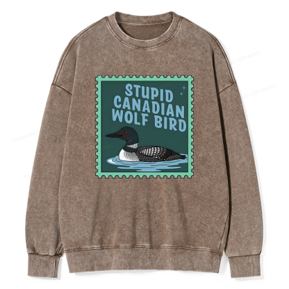 Pagewings Stupid Canadian Wolf Bird Unisex Washed Sweatshirt