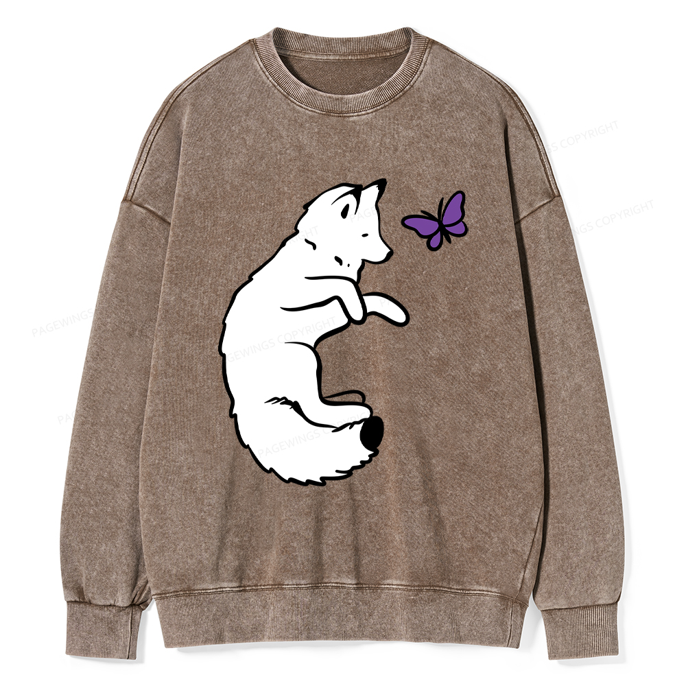 Pagewings Snow Fox Unisex Washed Sweatshirt